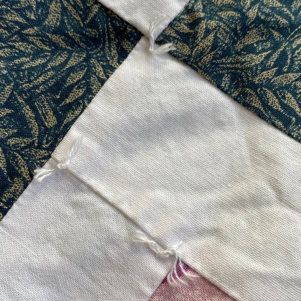 50”x38” Handmade Patchwork Knot Square Quilt Mint Trim Florals Cotton